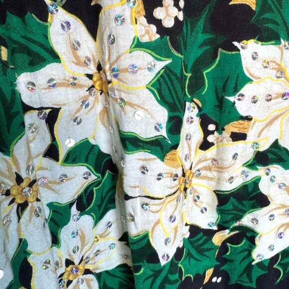 Collections Etc Christmas Holiday White Poinsettia Top Womens Large Sequin Shine - Picture 3 of 12